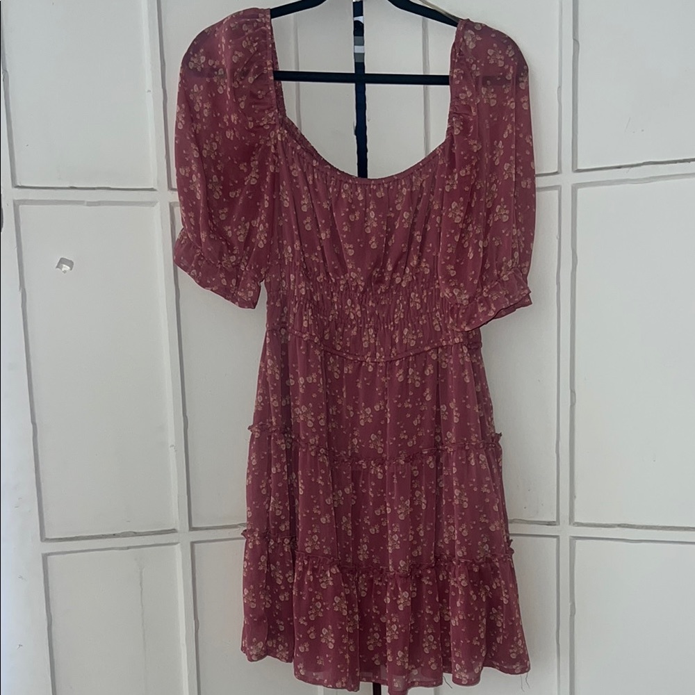 Trixxi Red Asymmetrical Sundress with Puff Sleeves